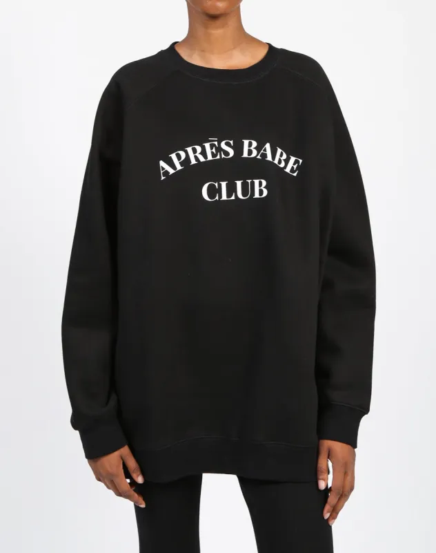 The "APRES BABES CLUB" Big Sister Crew Neck Sweatshirt | Black sold by Brunette The Label