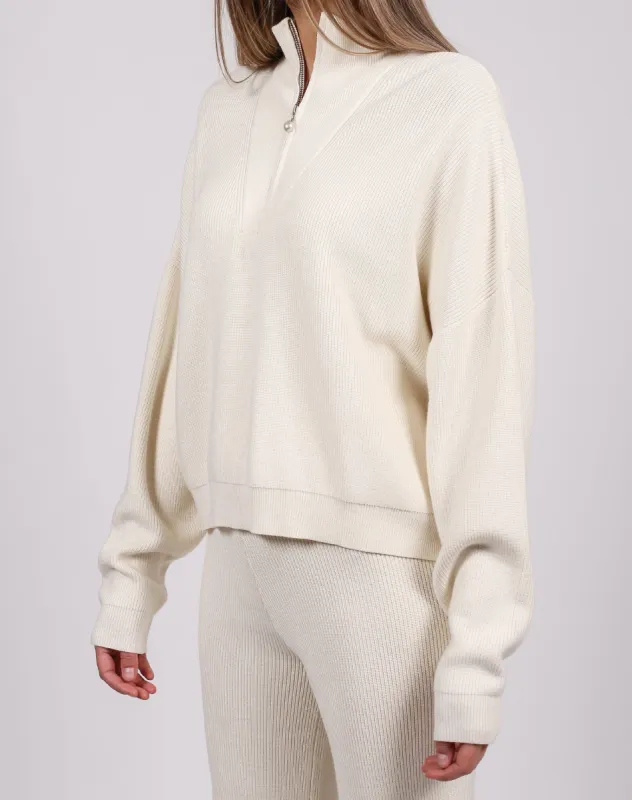 The Ribbed Knit Half-Zip Popover | Cream sold by Brunette The Label