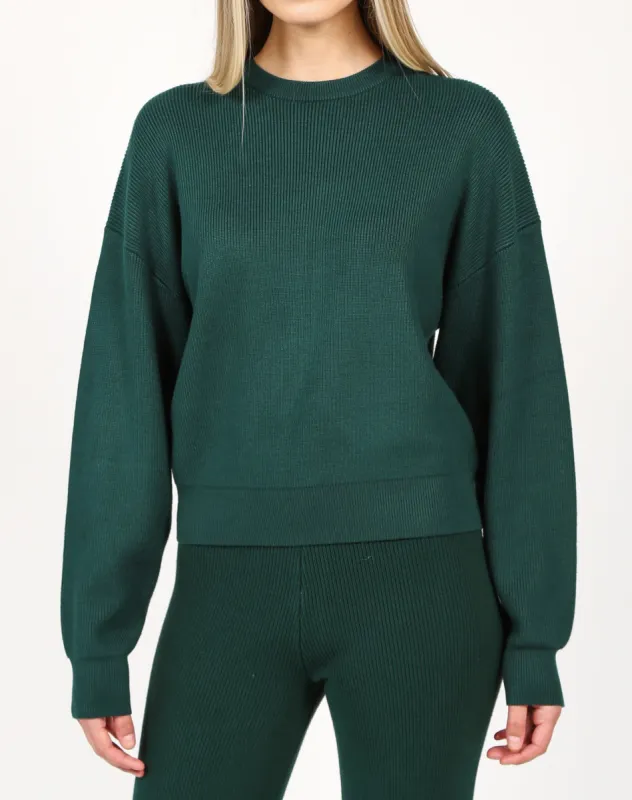 The Ribbed Knit Crew Neck Sweater | Emerald sold by Brunette The Label