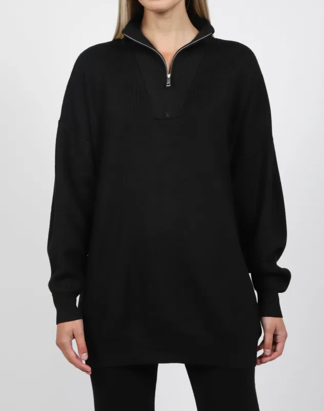 The Not Your Boyfriend's Knit Half-Zip | Black sold by Brunette The Label