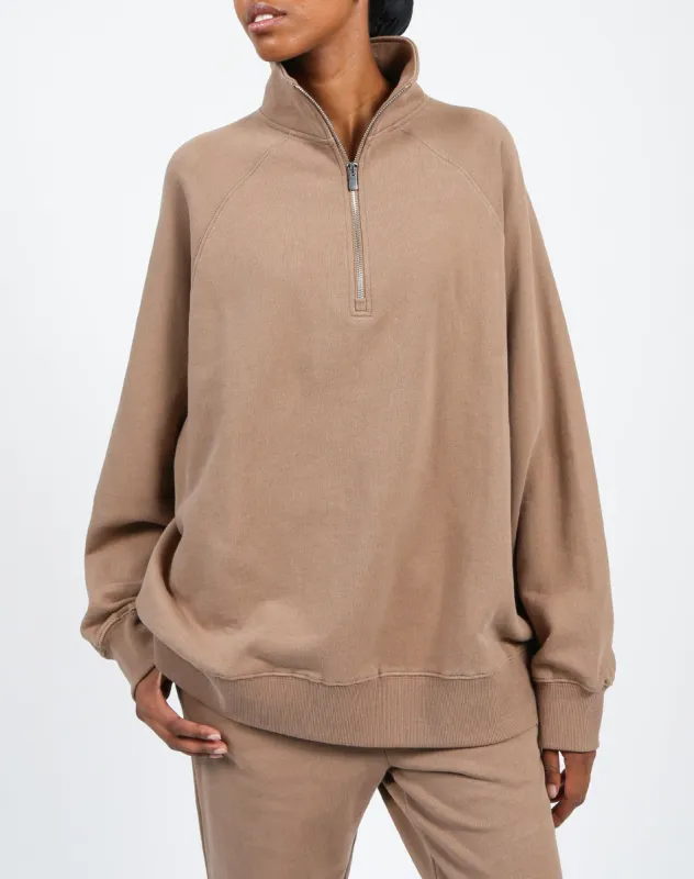The Not Your Boyfriend's Half-Zip Sweatshirt Cocoa sold by Brunette The Label