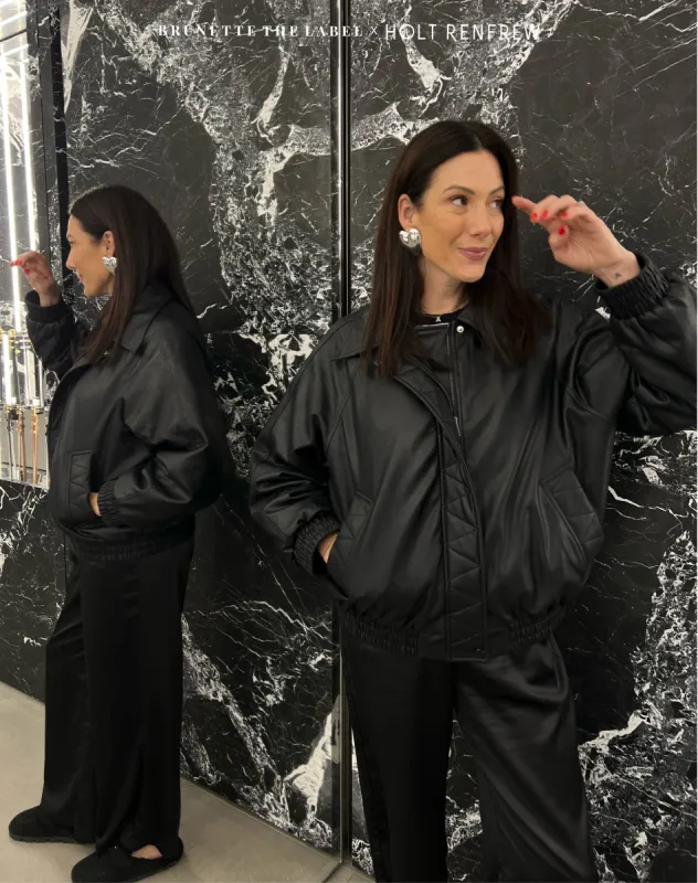 Oversized Vegan Leather Bomber | Black sold by Brunette The Label