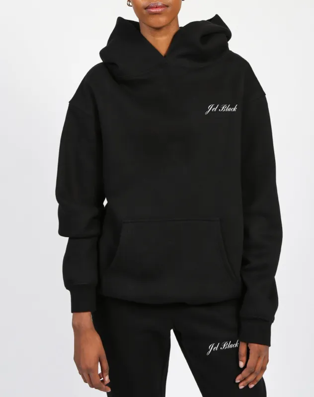 The "JET BLACK" Embroidered Classic Hoodie | Black sold by Brunette The Label