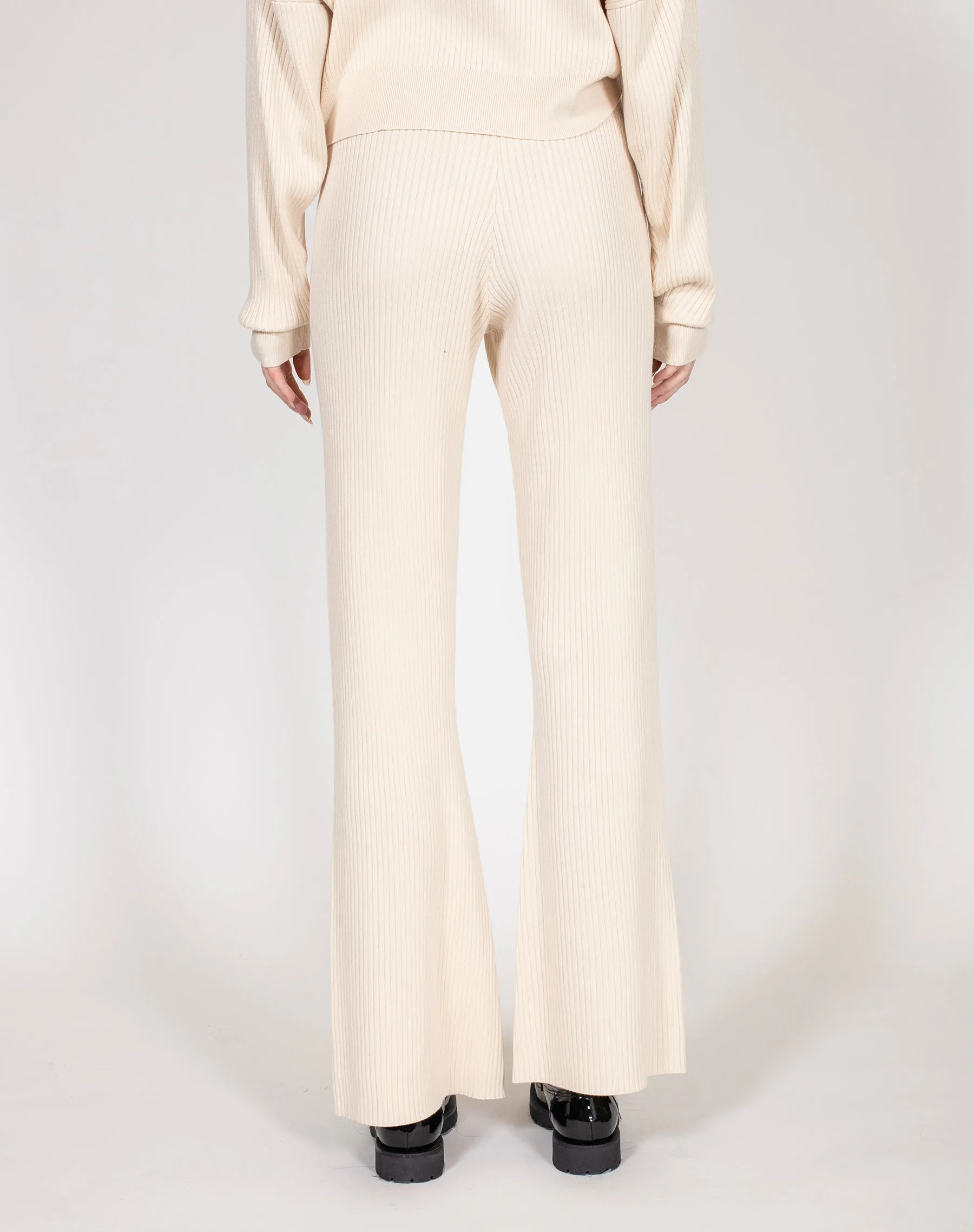 The 'Olivia' Ribbed Knit Straight Leg Pant | Cream sold by Brunette The Label product image thumbnail 4