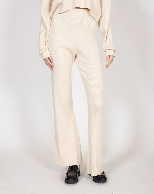 The 'Olivia' Ribbed Knit Straight Leg Pant | Cream sold by Brunette The Label