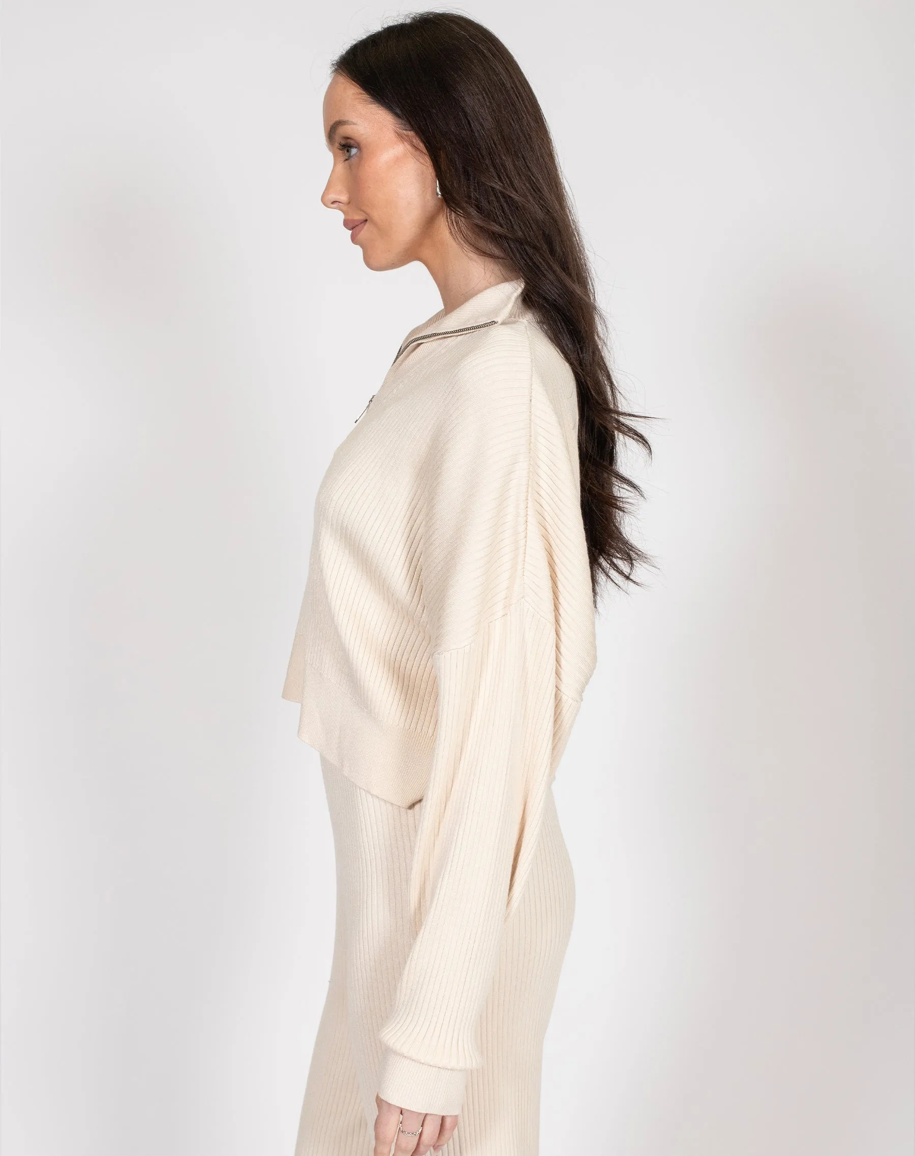 The Ribbed Knit Half-Zip Sweater | Cream sold by Brunette The Label product image thumbnail 2