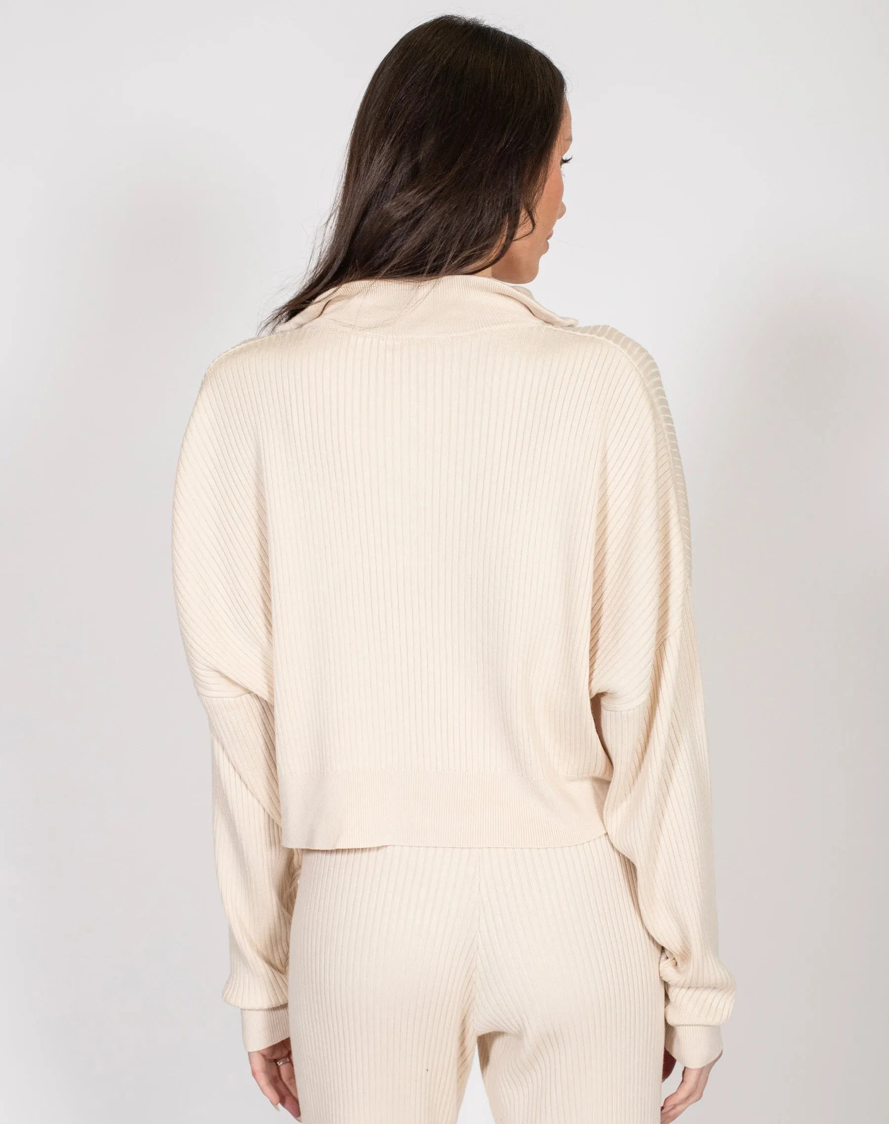 The Ribbed Knit Half-Zip Sweater | Cream sold by Brunette The Label product image thumbnail 3