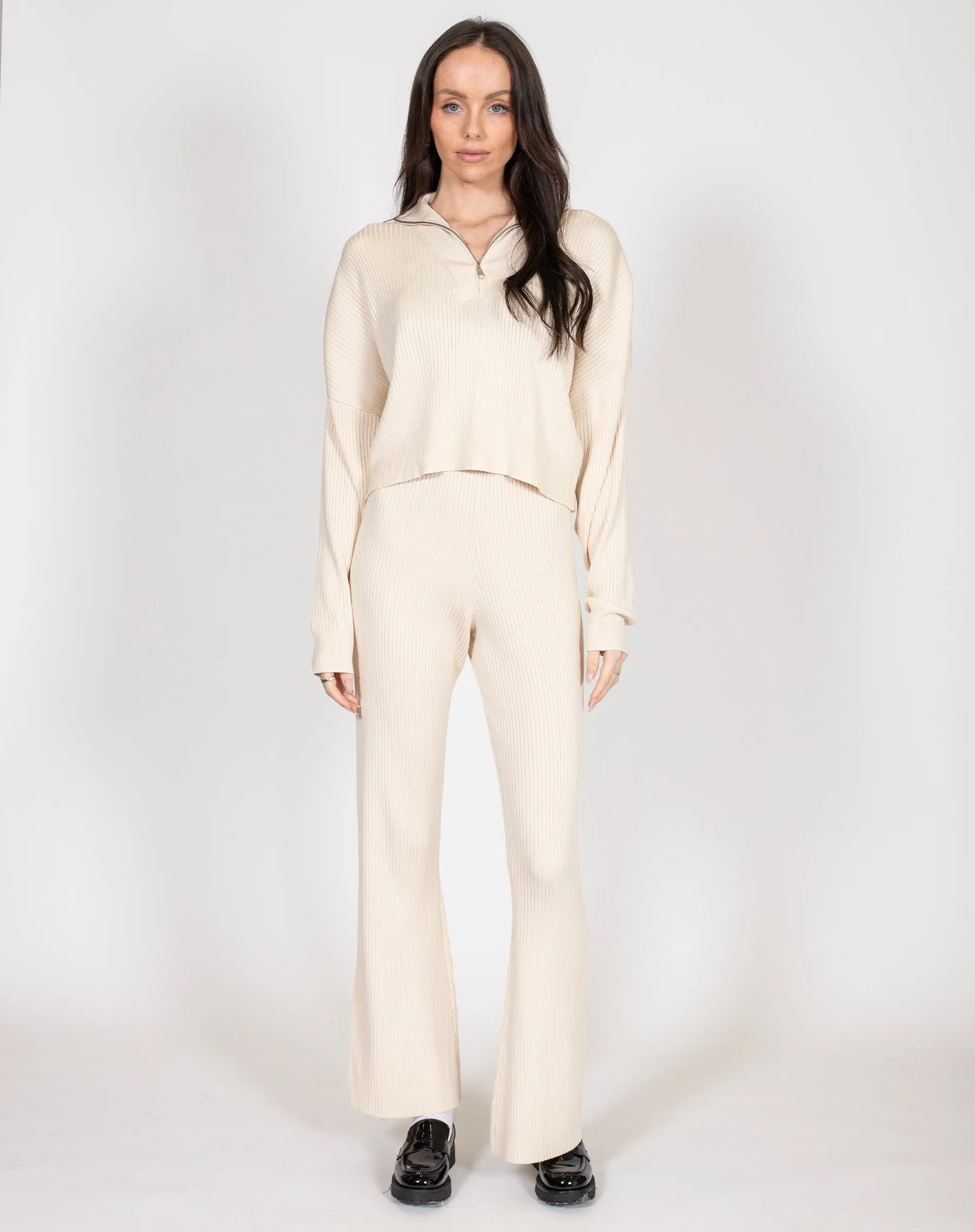 The Ribbed Knit Half-Zip Sweater | Cream sold by Brunette The Label product image thumbnail 4