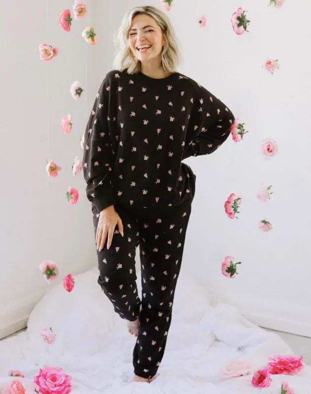 The "ROSE GARDEN" Best Friend Jogger in Black | The Birds Papaya x BTL sold by Brunette The Label