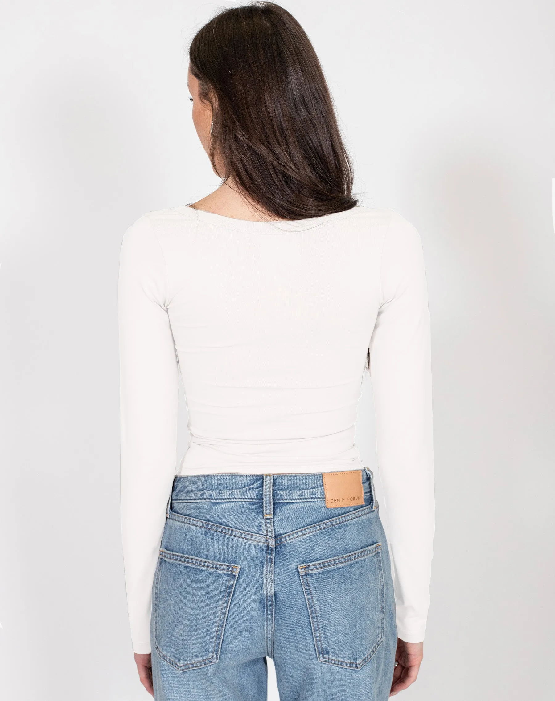 Scoop Neck Long Sleeve Tee | White sold by Brunette The Label product image thumbnail 2