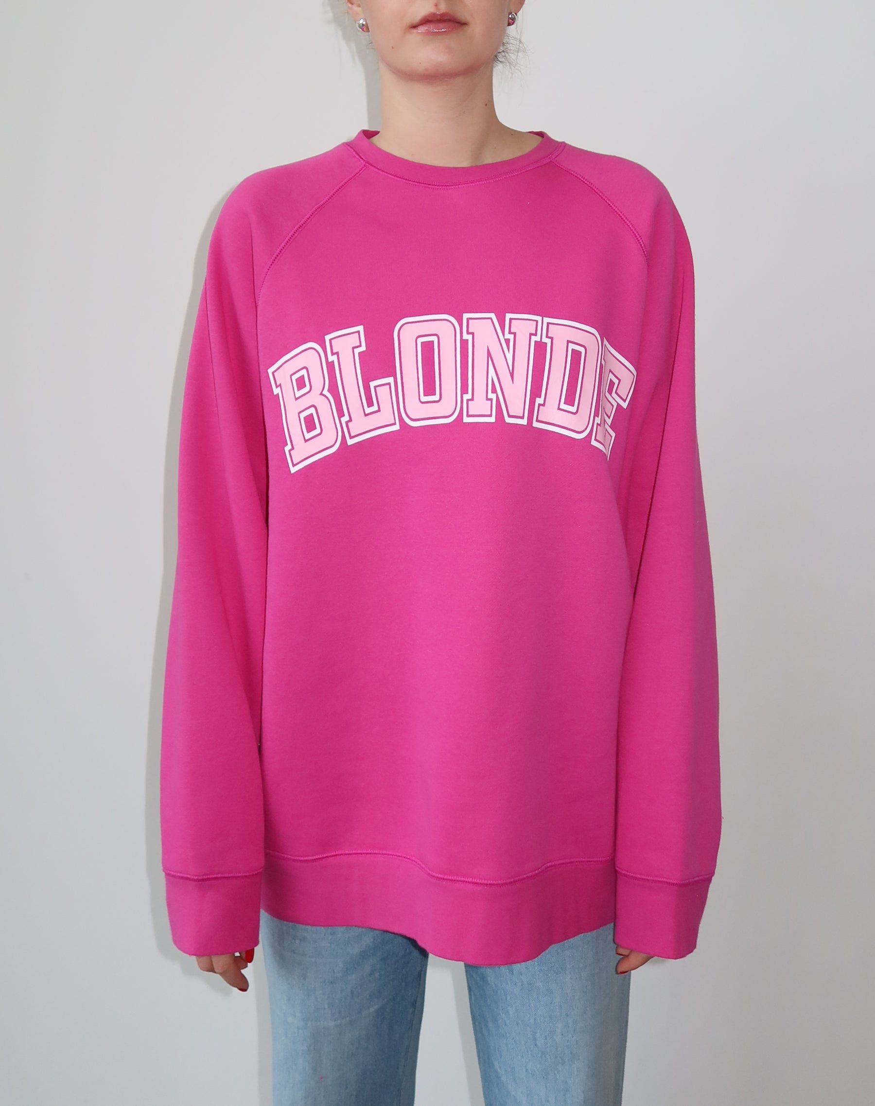 The "BLONDE" Not Your Boyfriend's Varsity Crew Neck Sweatshirt | Fuchsia & Baby Pink sold by Brunette The Label product image thumbnail 2