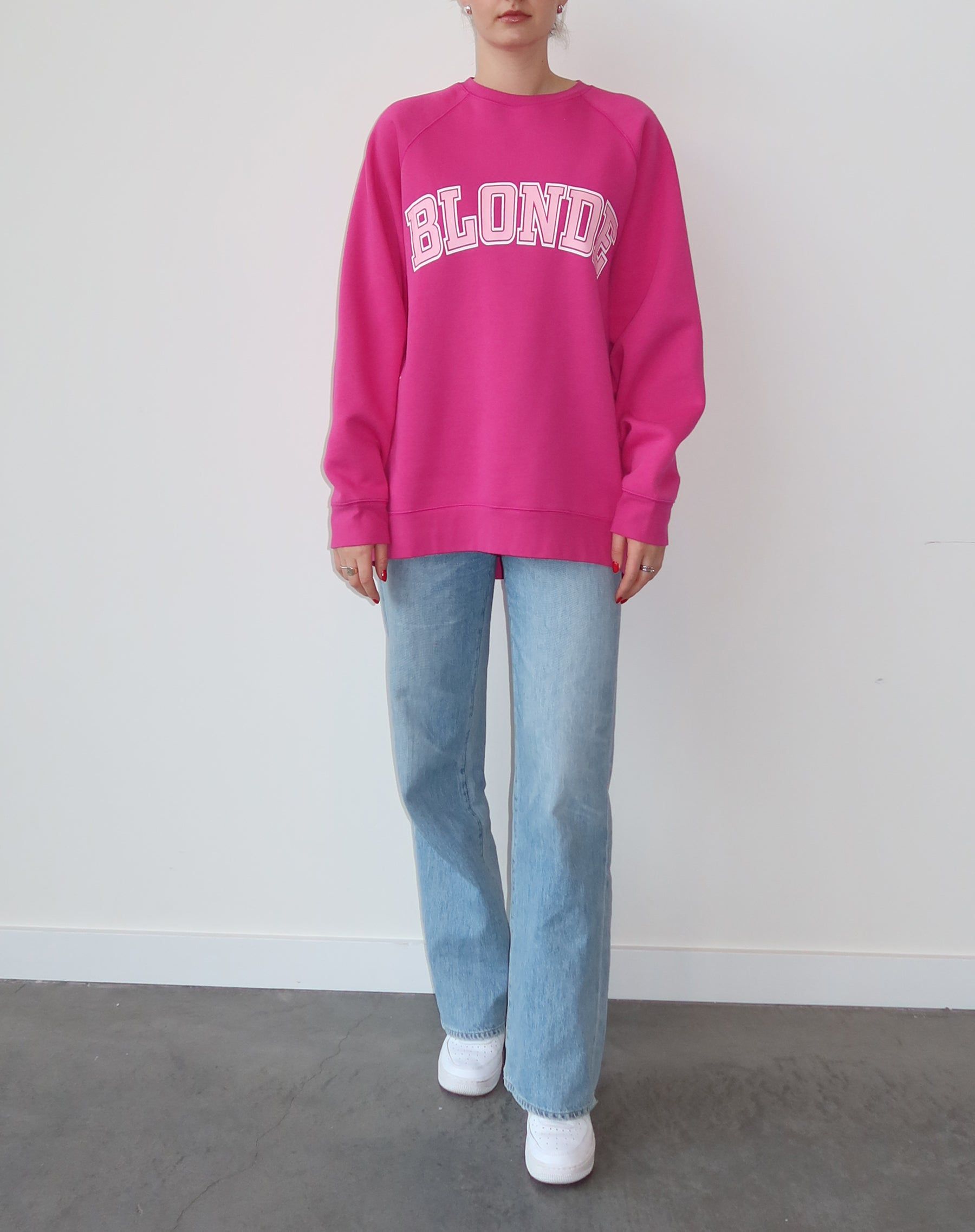 The "BLONDE" Not Your Boyfriend's Varsity Crew Neck Sweatshirt | Fuchsia & Baby Pink sold by Brunette The Label product image thumbnail 3