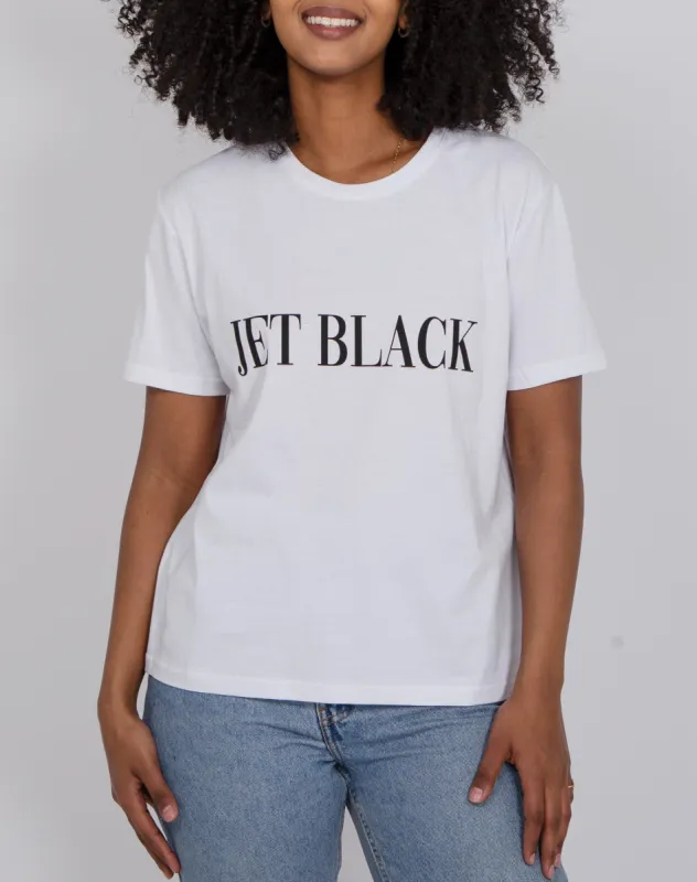 The "JET BLACK SERIF" Classic Crew Neck Tee | White sold by Brunette The Label