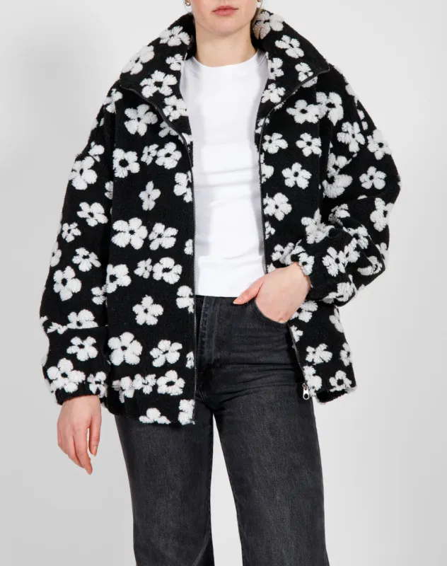 The "ALL OVER DAISY" Sherpa Jacket | Black & White sold by Brunette The Label