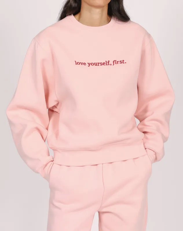 The "LOVE YOURSELF" Best Friend Crew Neck Sweatshirt | Cotton Candy sold by Brunette The Label