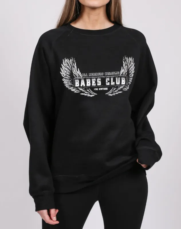 The "WELCOME TO THE BABES CLUB" Not Your Boyfriend's Crew Neck Sweatshirt | Black sold by Brunette The Label