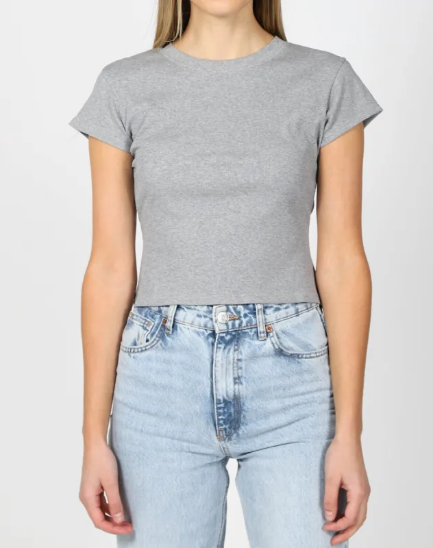 The Cropped Ribbed Tee | Classic Grey sold by Brunette The Label