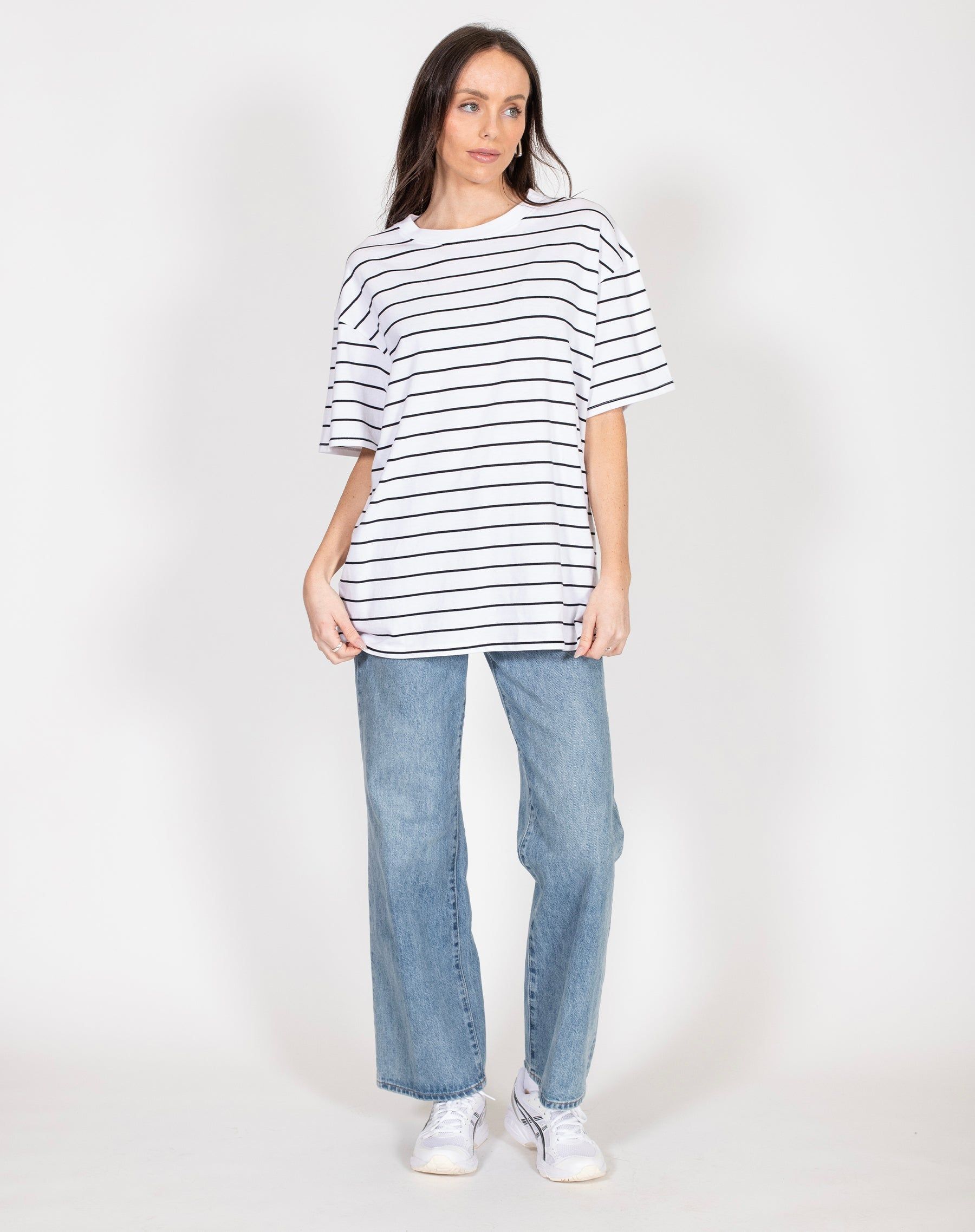 Oversized Boxy Crew Neck Tee in Black Stripe | Holt Renfrew Pop Up sold by Brunette The Label product image thumbnail 4