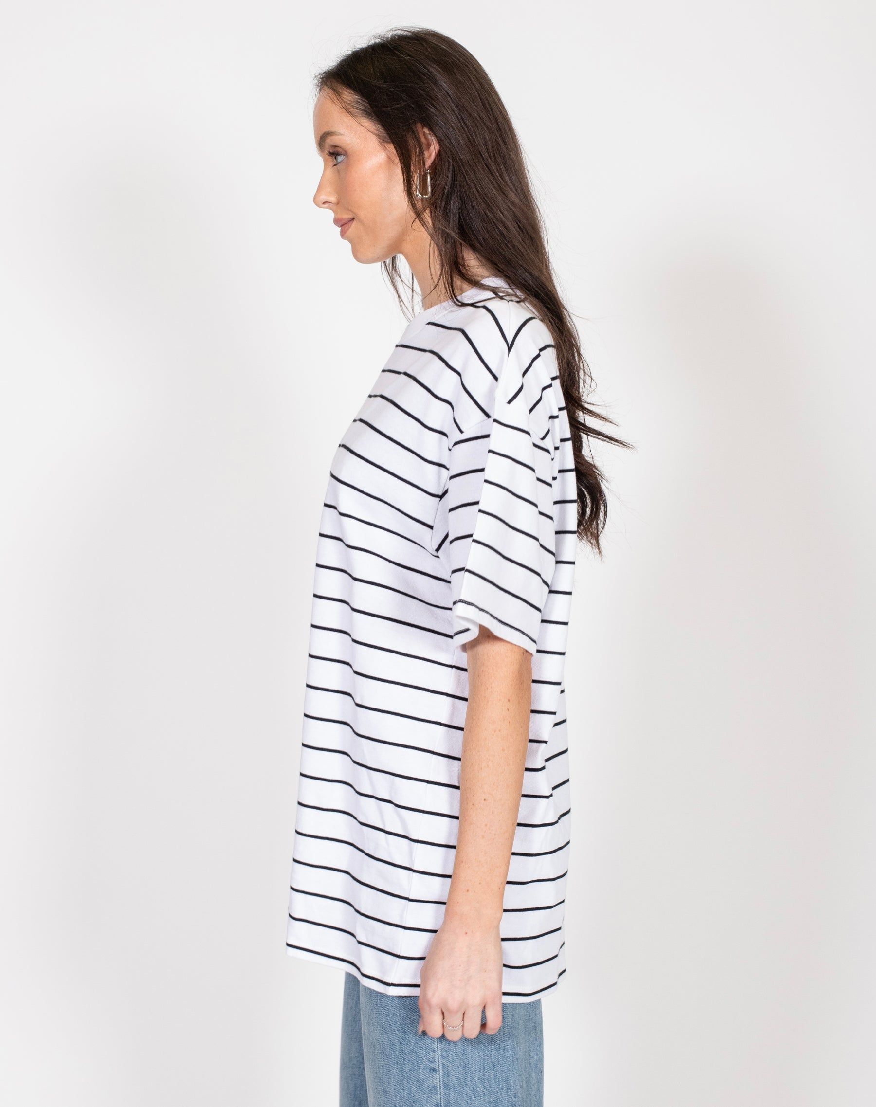 Oversized Boxy Crew Neck Tee in Black Stripe | Holt Renfrew Pop Up sold by Brunette The Label product image thumbnail 2