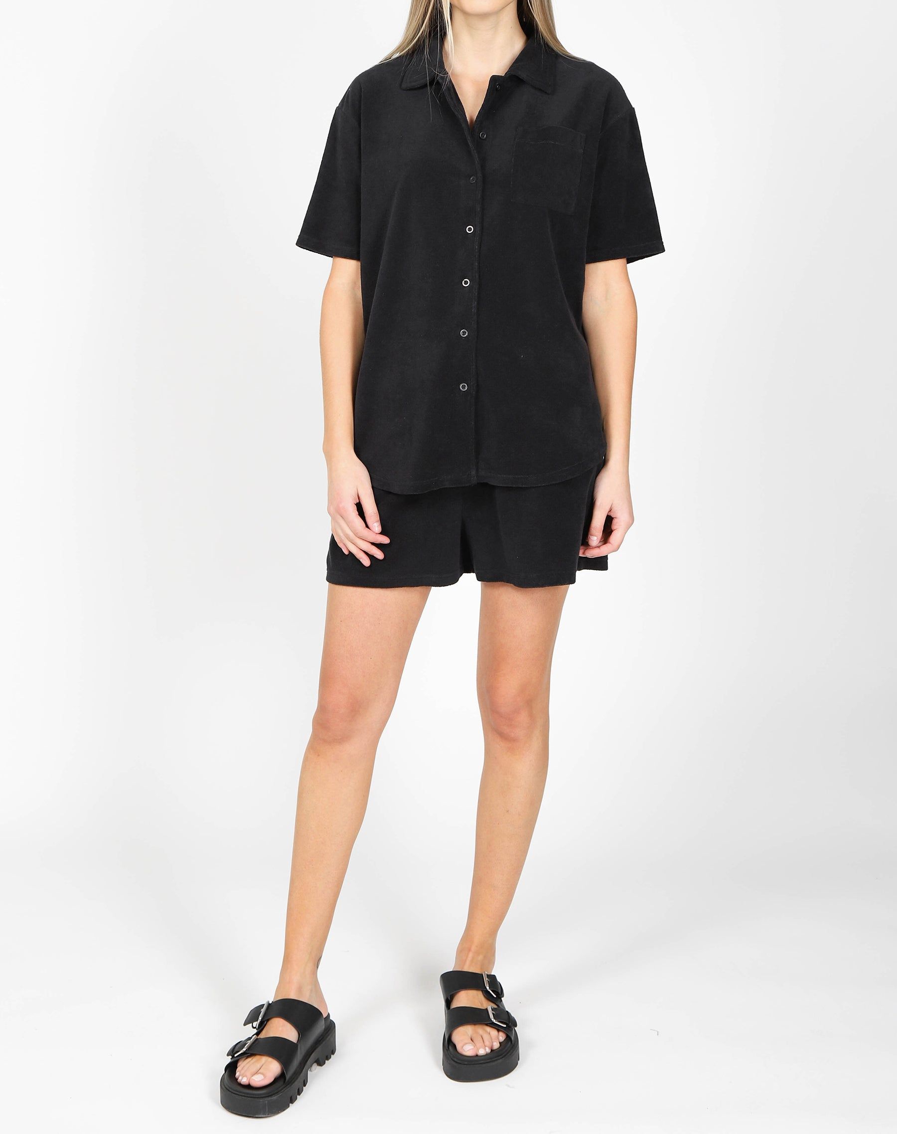 The Terry Cloth Button Up Shirt | Black sold by Brunette The Label product image thumbnail 3