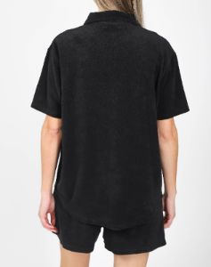 The Terry Cloth Button Up Shirt | Black sold by Brunette The Label