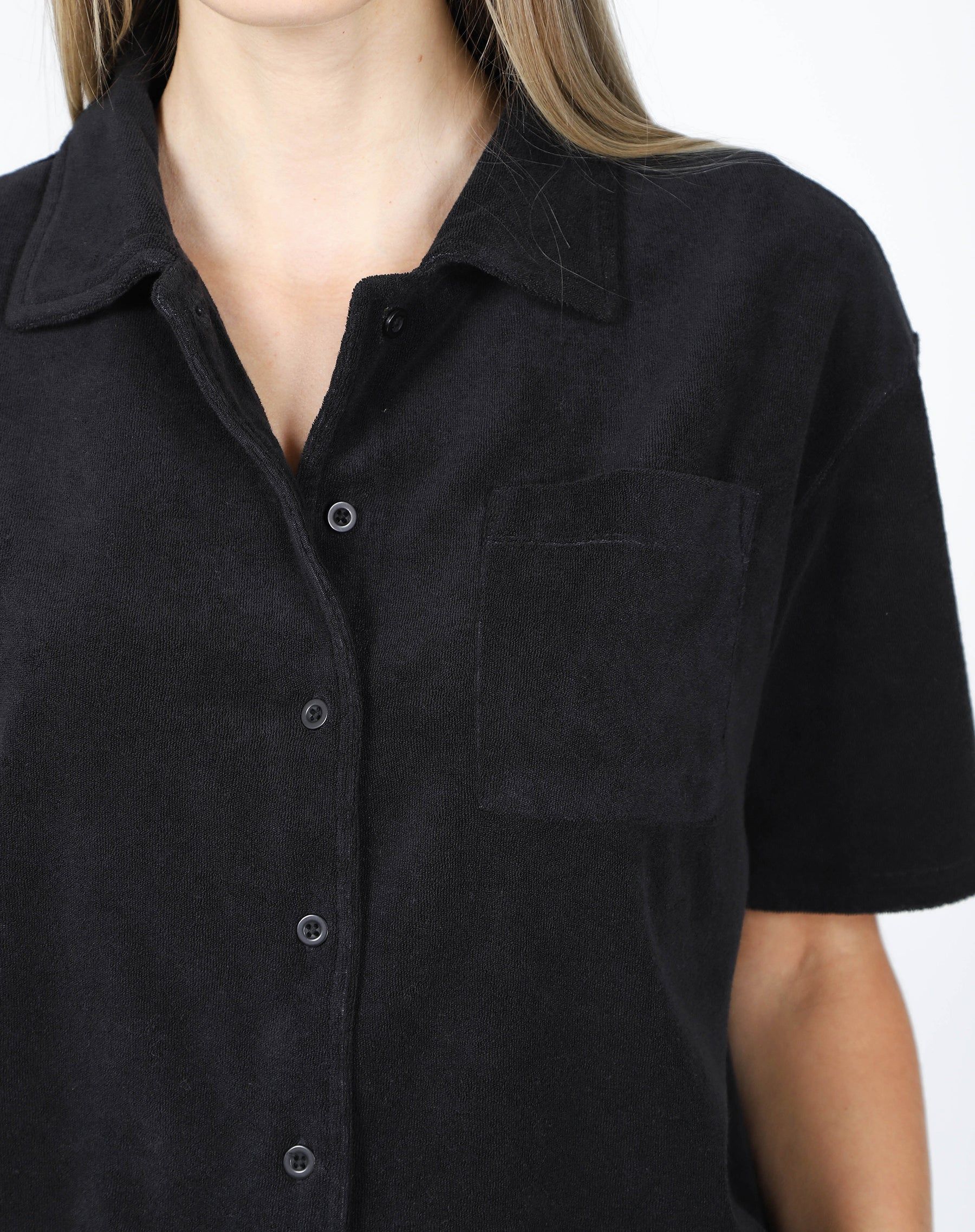The Terry Cloth Button Up Shirt | Black sold by Brunette The Label product image thumbnail 2