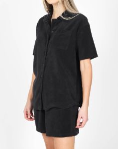 The Terry Cloth Button Up Shirt | Black sold by Brunette The Label