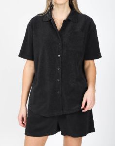 The Terry Cloth Button Up Shirt | Black sold by Brunette The Label