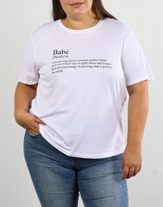 The "DEFINITION OF A BABE" Classic Crew Neck Tee  | White made by Brunette The Label