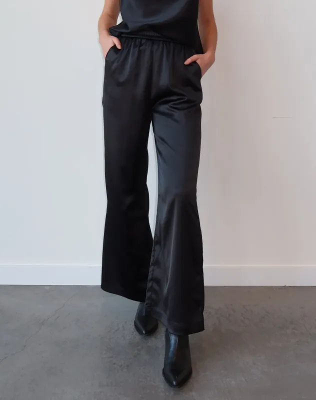 The 'Stevie' Satin Straight Leg Pant | Black sold by Brunette The Label