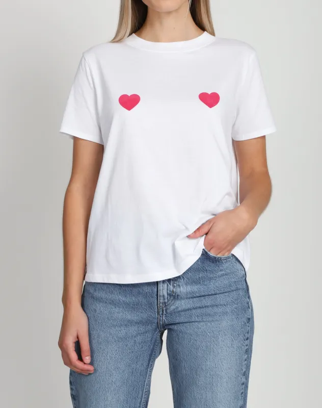 The "DOUBLE HEART" Classic Tee | White with Hot Pink sold by Brunette The Label