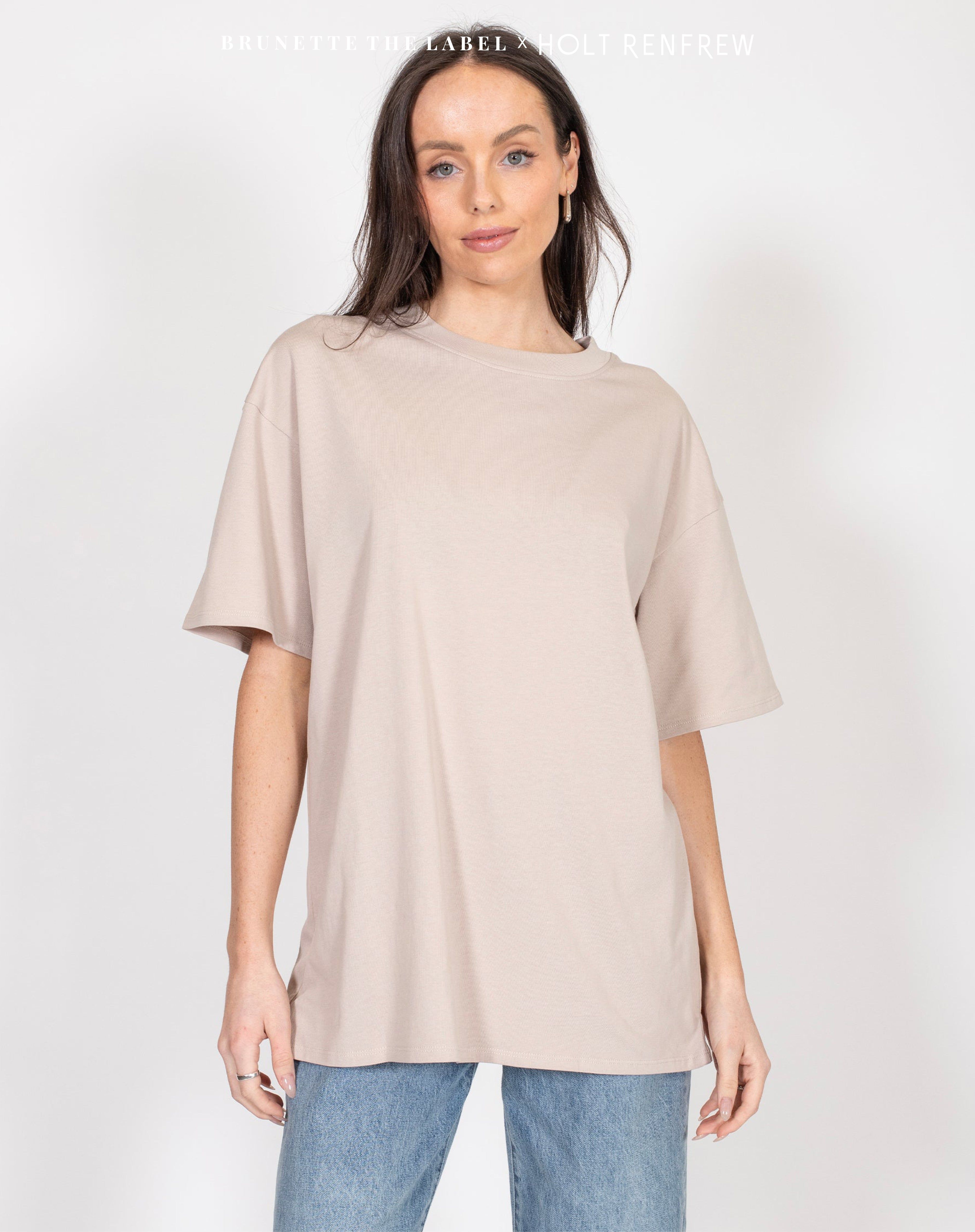 Oversized Boxy Crew Neck Tee in Oyster | Holt Renfrew Pop Up sold by Brunette The Label