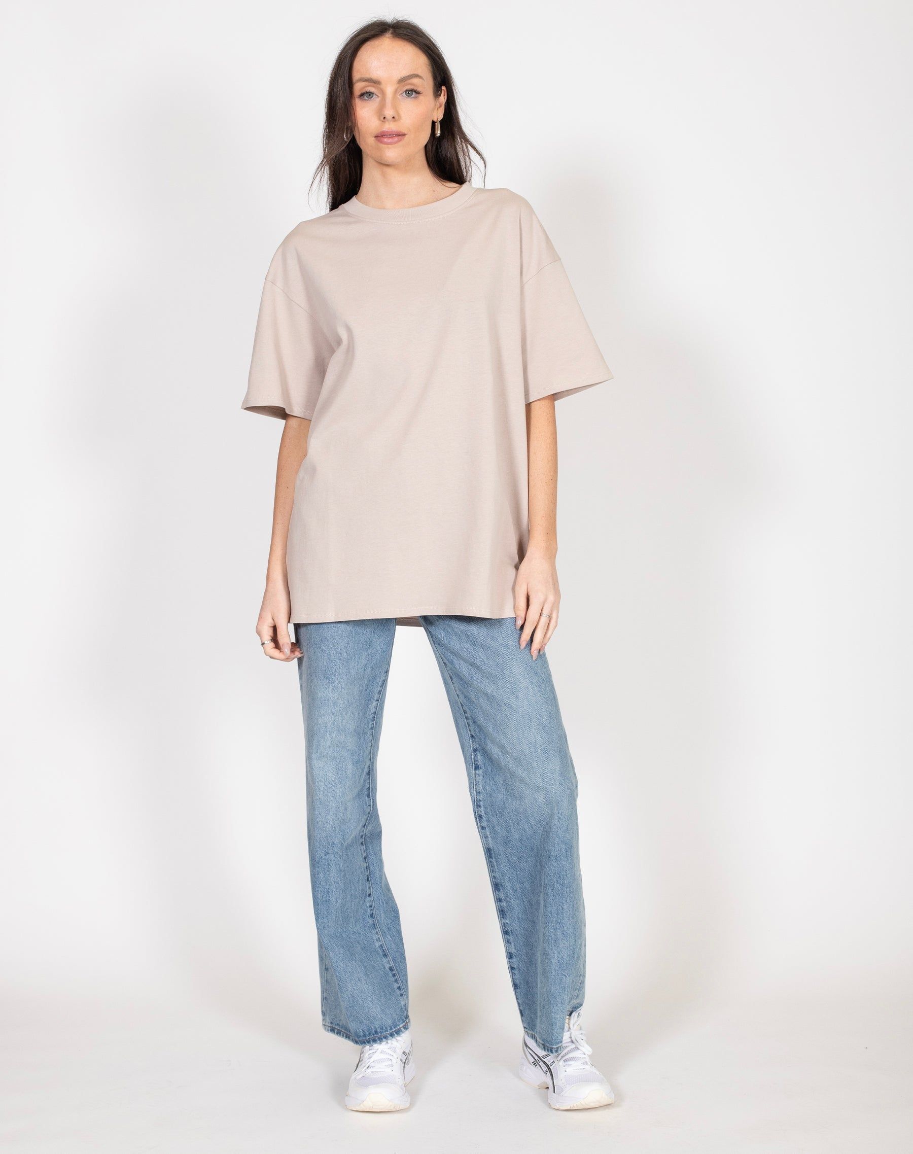 Oversized Boxy Crew Neck Tee in Oyster | Holt Renfrew Pop Up sold by Brunette The Label product image thumbnail 4