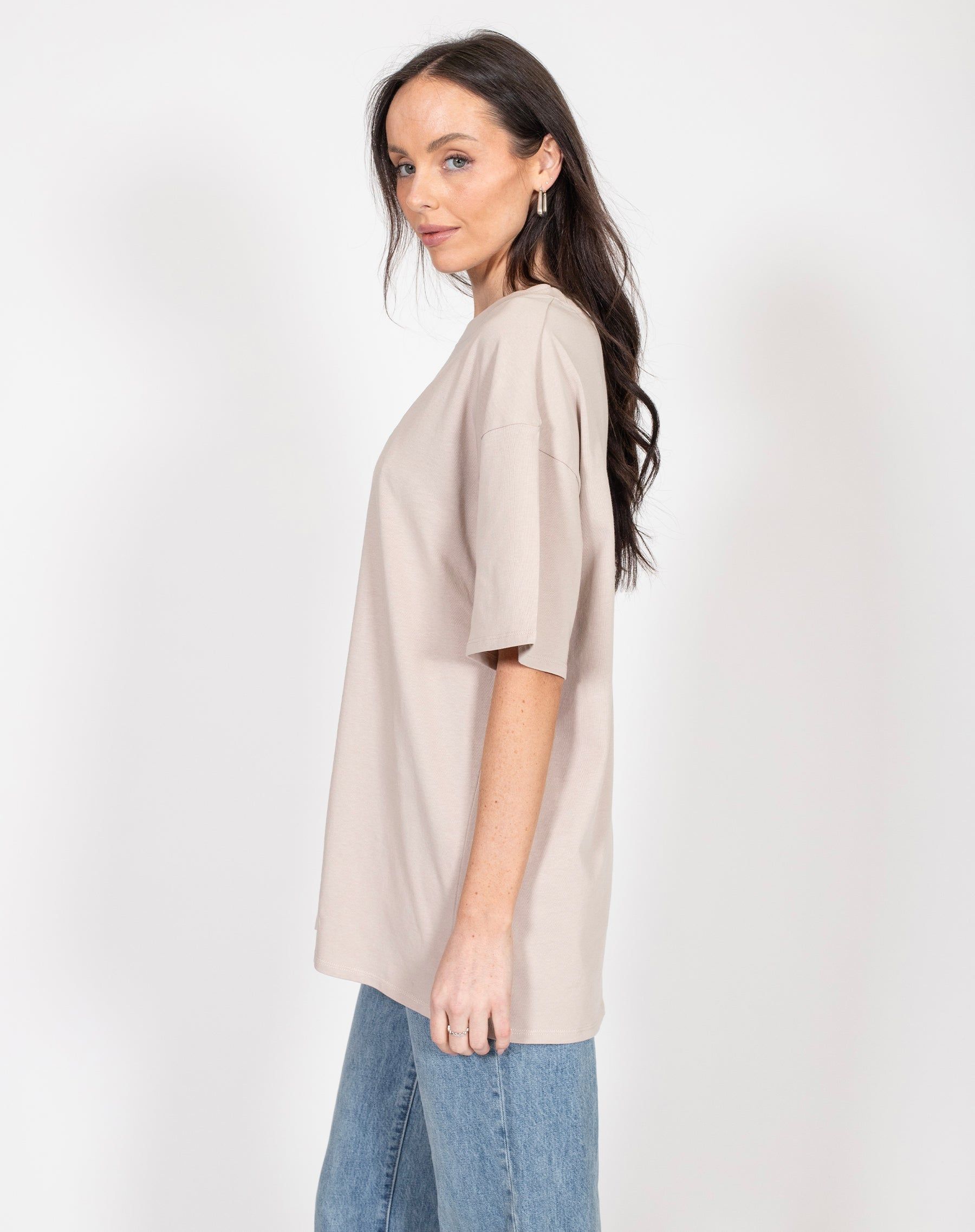 Oversized Boxy Crew Neck Tee in Oyster | Holt Renfrew Pop Up sold by Brunette The Label product image thumbnail 2
