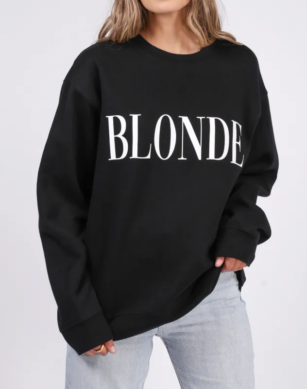 The "BLONDE SERIF" Big Sister Crew Neck Sweatshirt | Black sold by Brunette The Label