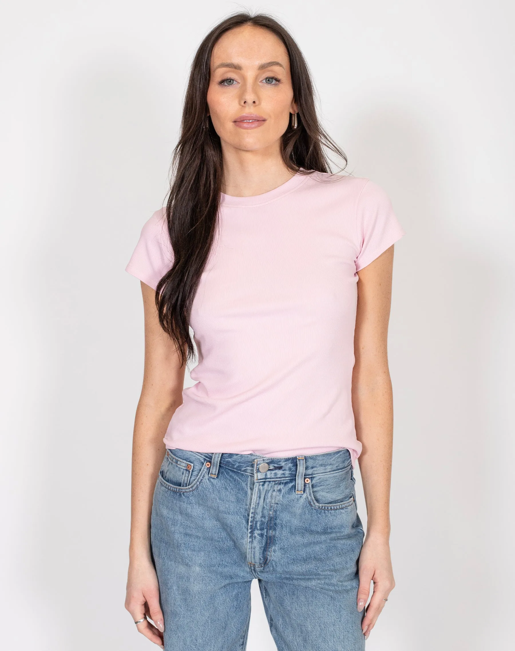 The Ribbed Fitted Tee | Bubble Gum sold by Brunette The Label