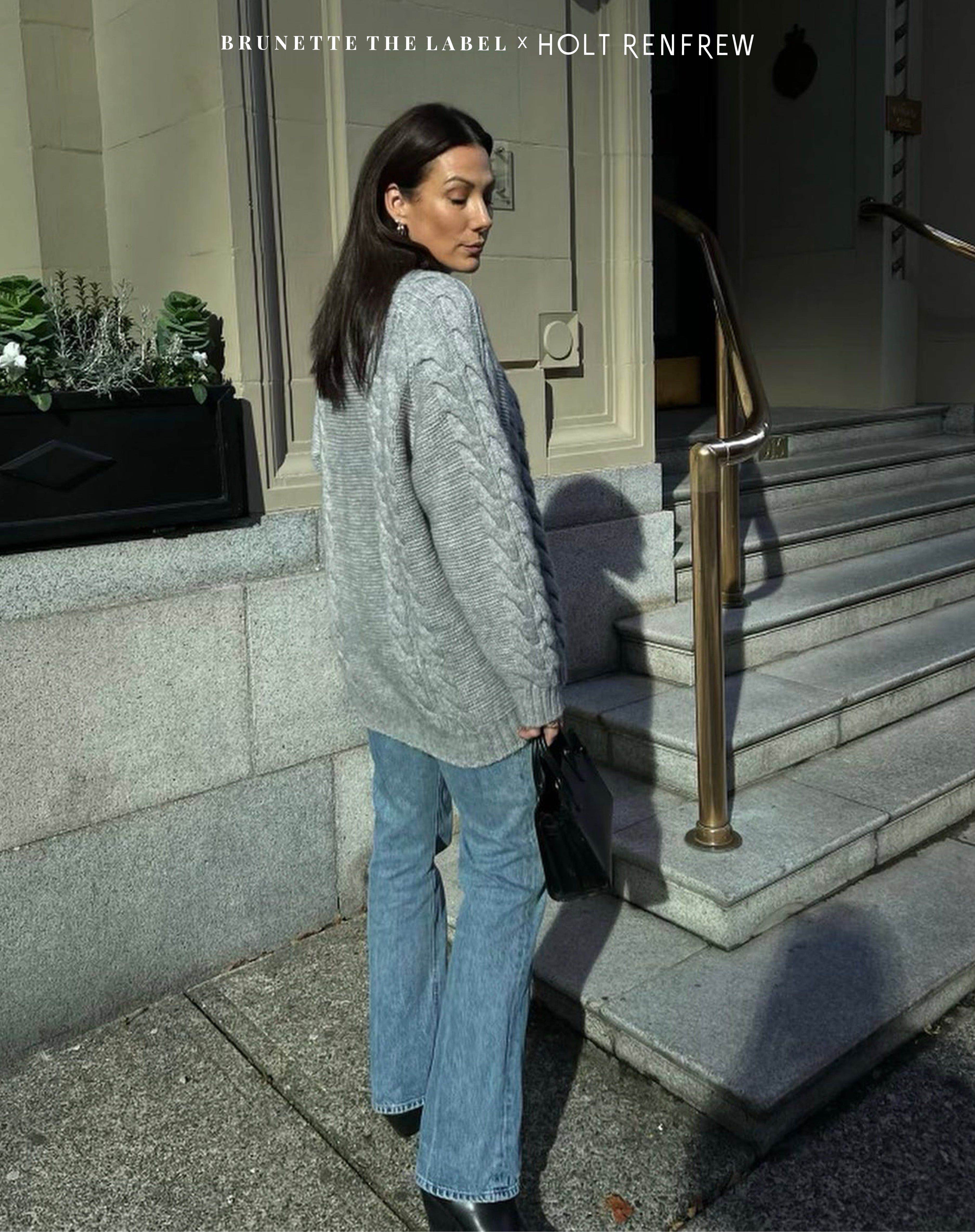 The 'Adele' Cable Knit Big Sister Sweater in Heather Grey