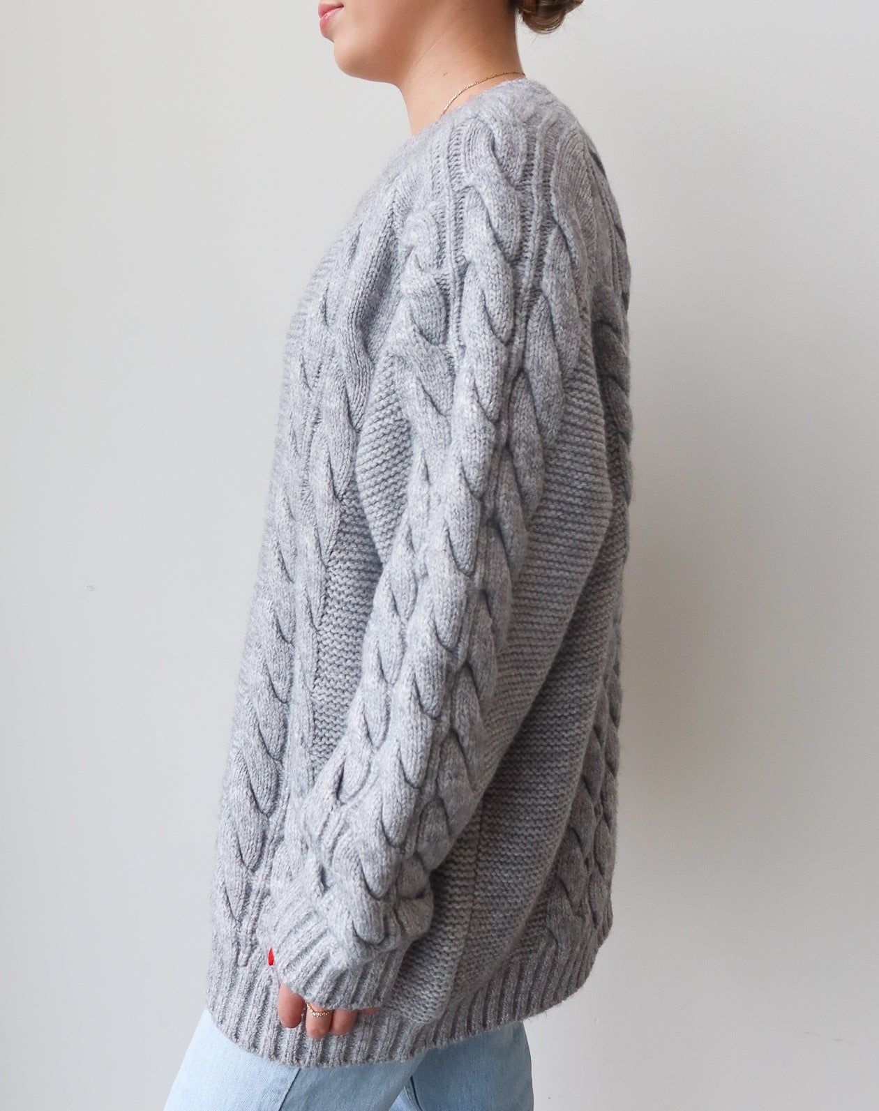 The 'Adele' Cable Knit Big Sister Sweater in Heather Grey