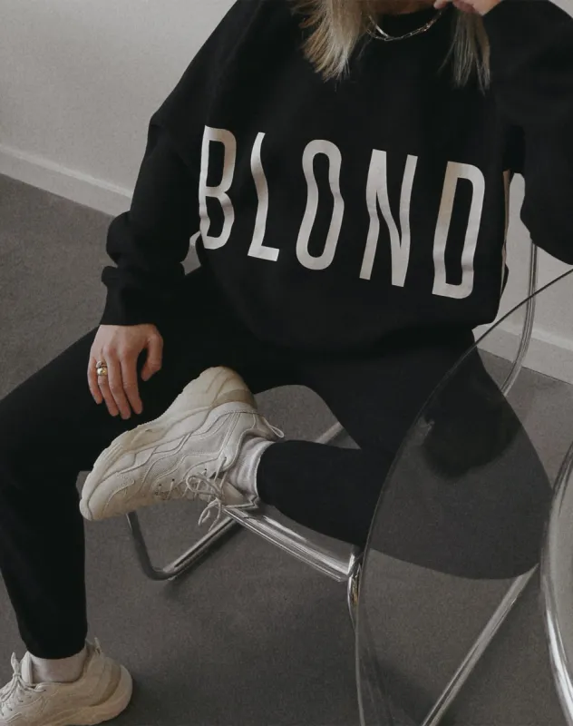 The "BLONDE" Big Sister Crew Neck Sweatshirt | Black sold by Brunette The Label