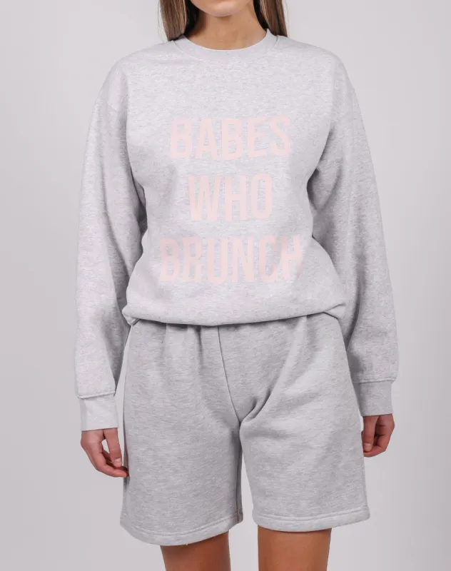 The "BABES WHO BRUNCH" Classic Crew Neck Sweatshirt | Pebble Grey sold by Brunette The Label