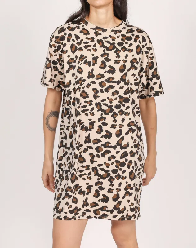 The Boxy Tee Dress | Tan Leopard sold by Brunette The Label