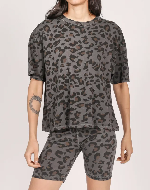 The Boxy Crew Neck Tee | Slate Leopard sold by Brunette The Label
