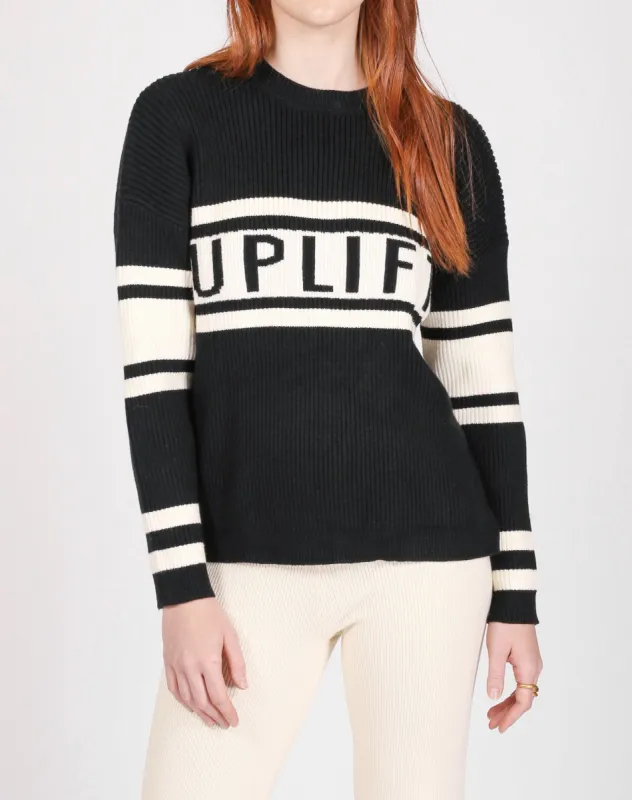 The "UPLIFT" Classic Crew Neck Knit | Black and Cream sold by Brunette The Label