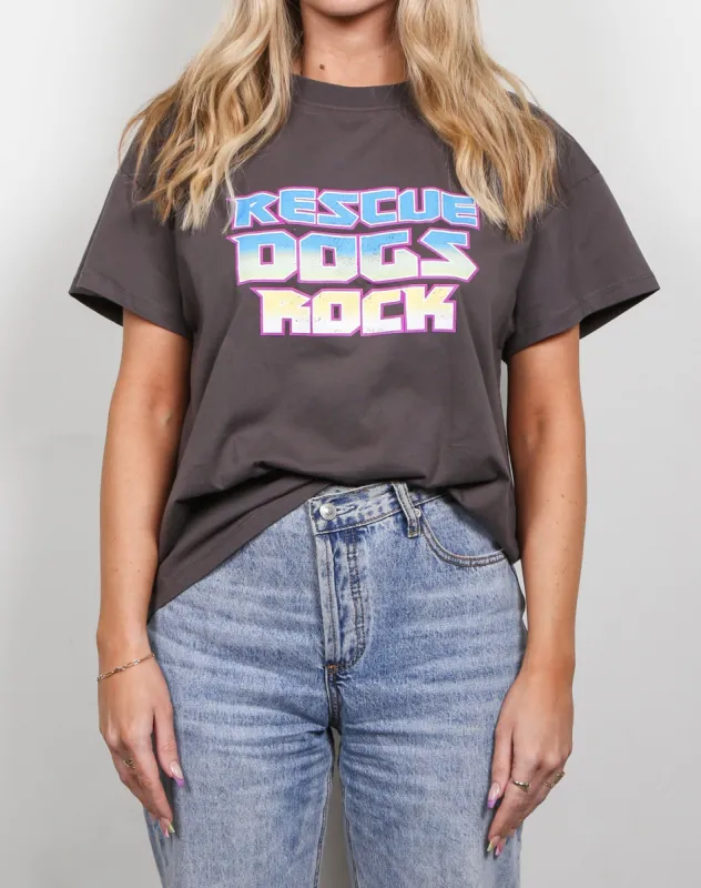 The "RESCUE DOGS ROCK" Oversized Boxy Crew Neck Tee | Love Leo sold by Brunette The Label