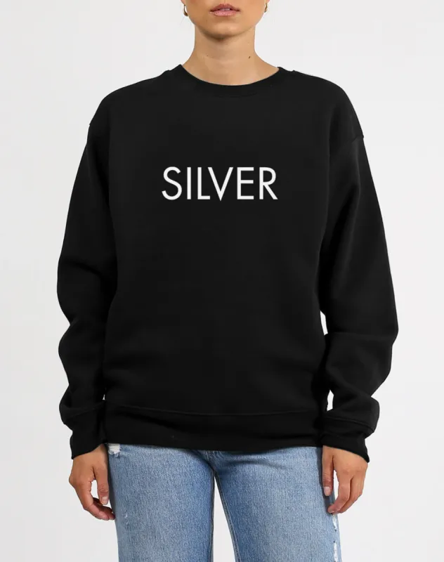 The "SILVER" Classic Crew Neck Sweatshirt | Black sold by Brunette The Label