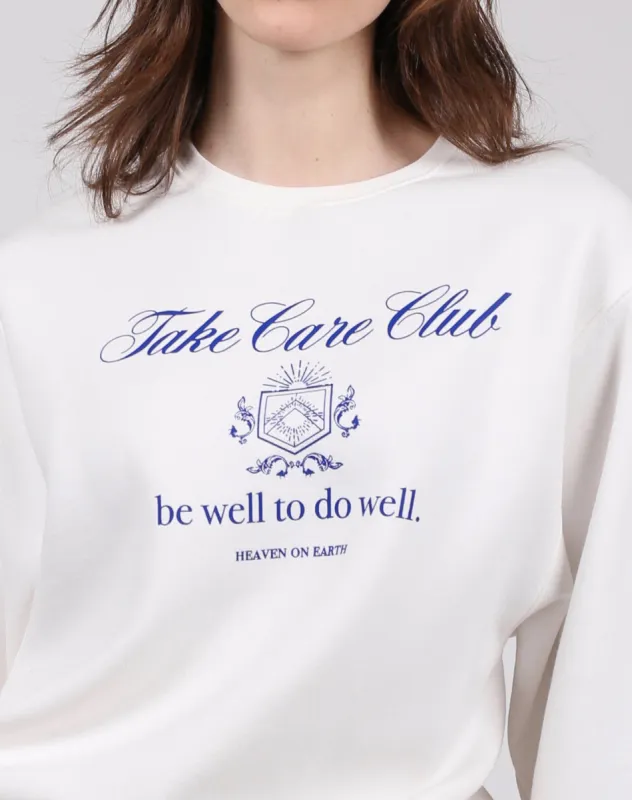 The "TAKE CARE CLUB" Best Friend Crew Neck Sweatshirt | Marshmallow sold by Brunette The Label