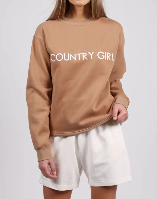 The "COUNTRY GIRL" Classic Crew Neck Sweatshirt | Caramel Sundae sold by Brunette The Label
