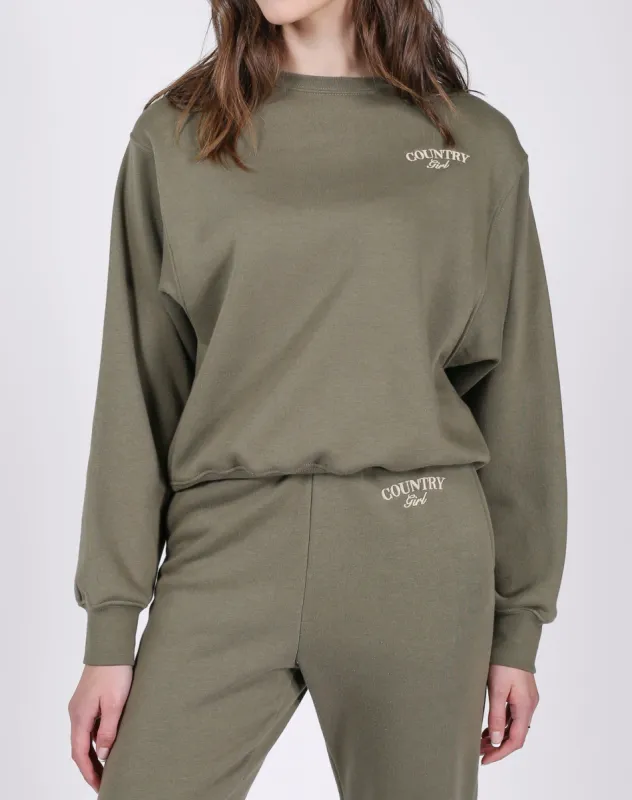The "COUNTRY GIRL" Best Friend Crew Neck Sweatshirt | Olive sold by Brunette The Label