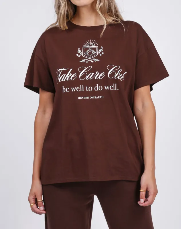 The "TAKE CARE CLUB" Oversized Boxy Tee | French Press sold by Brunette The Label