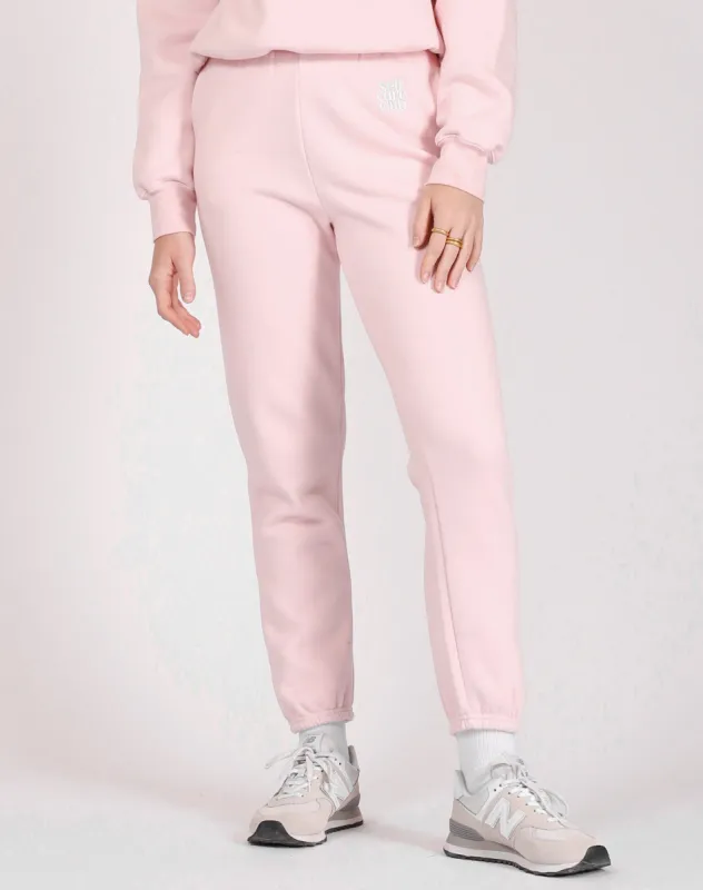 The "SELF CARE CLUB" Best Friend Jogger in Quartz Pink | Midnight Paloma sold by Brunette The Label